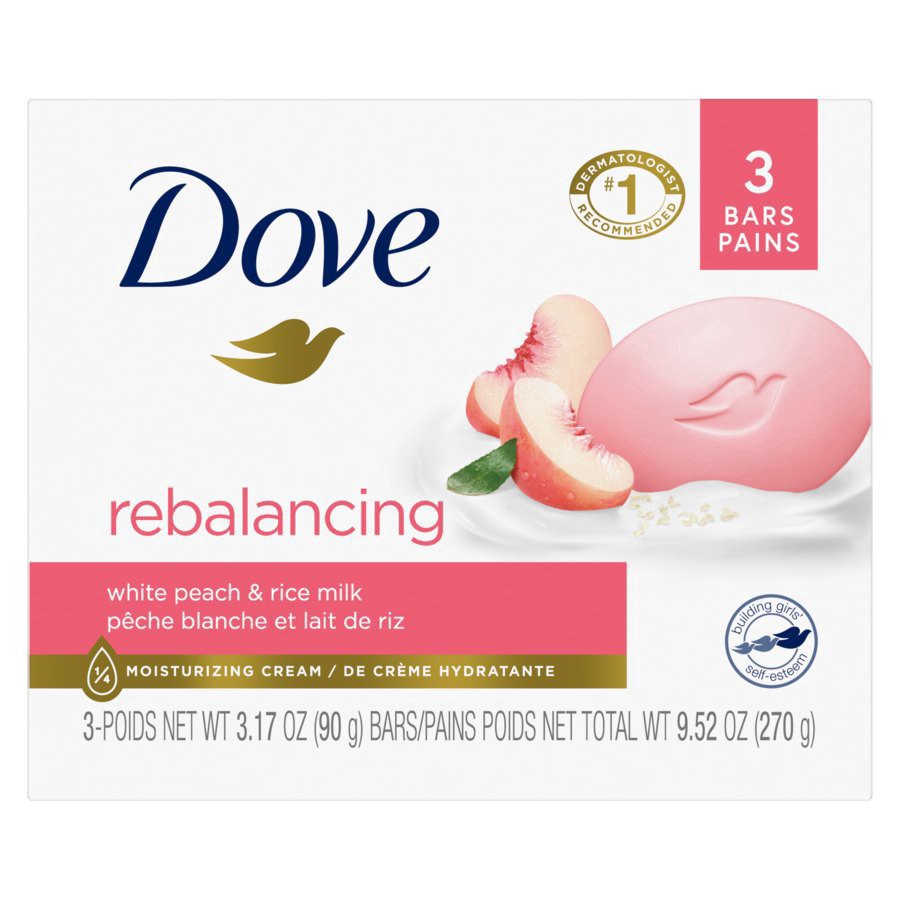 slide 1 of 1, Dove Rebalancing Soap Bar - White Peach & Rice Milk, 3 ct