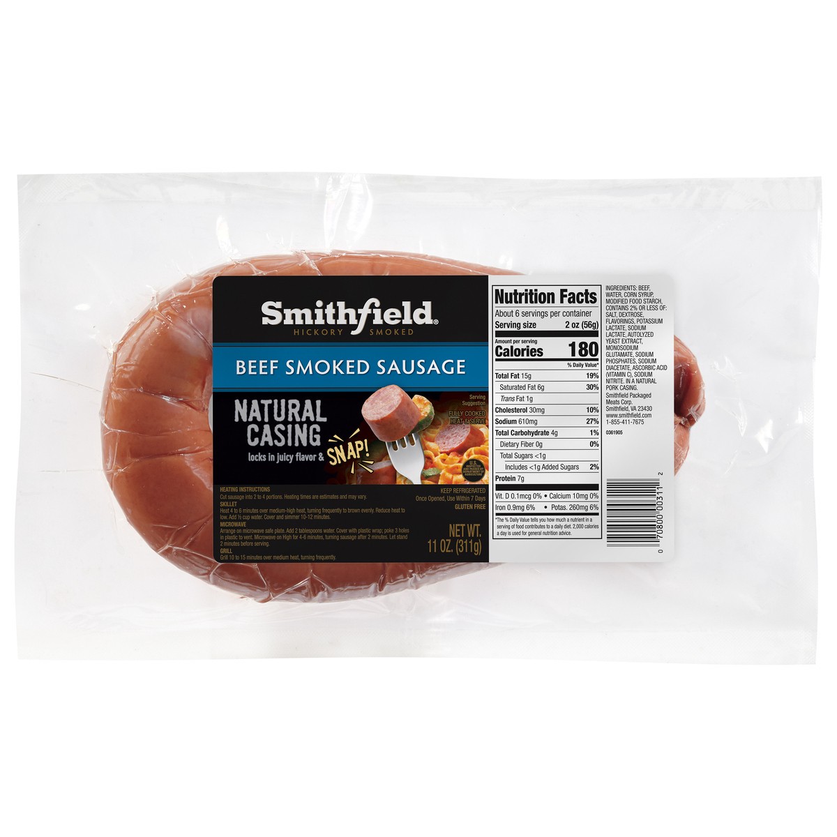 slide 1 of 2, Smithfield® beef smoked sausage, 11 oz