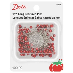 Dritz Pearlized Pins, Red, 100 pc