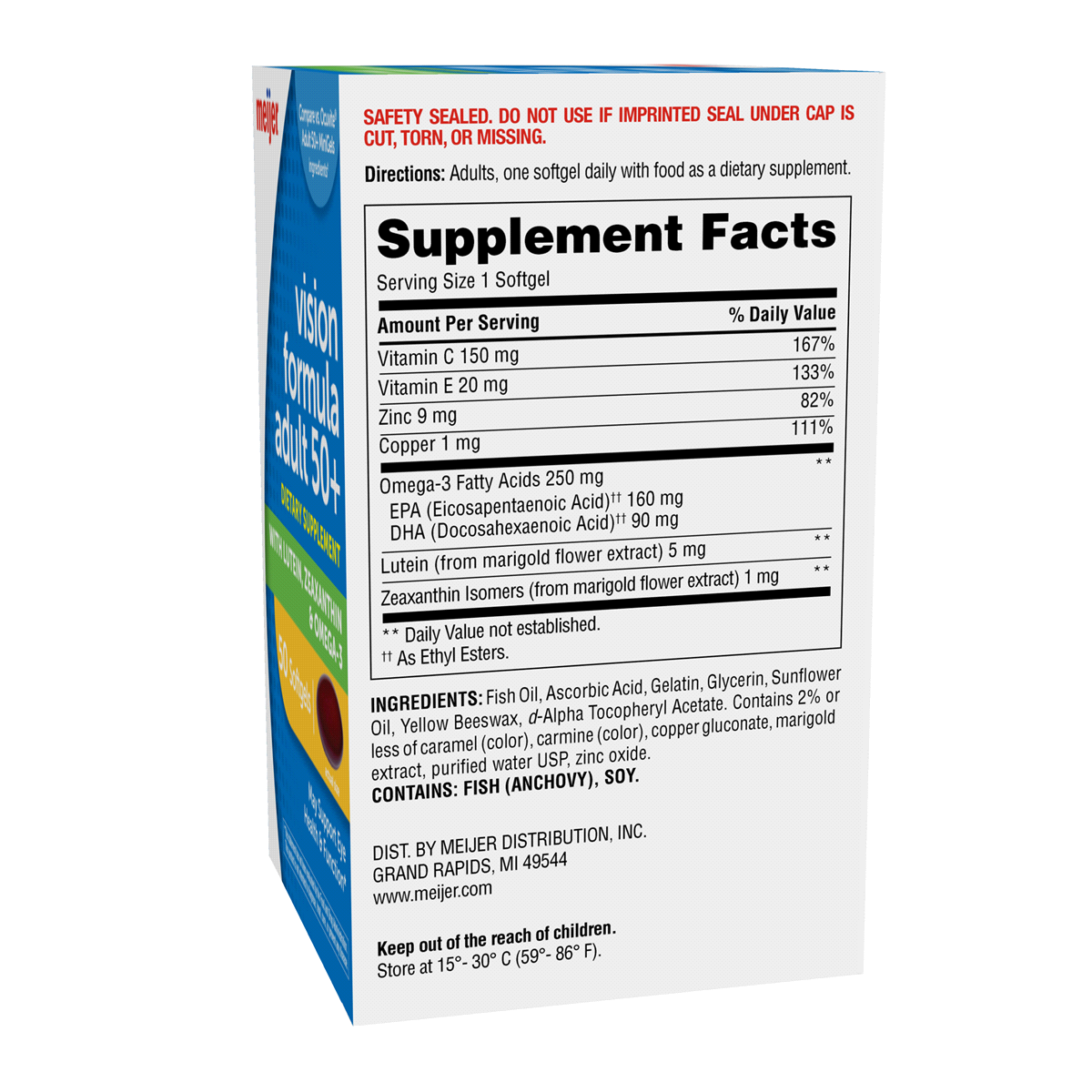 slide 4 of 5, Meijer Vision Formula Adult 50+ Softgels, 50 ct