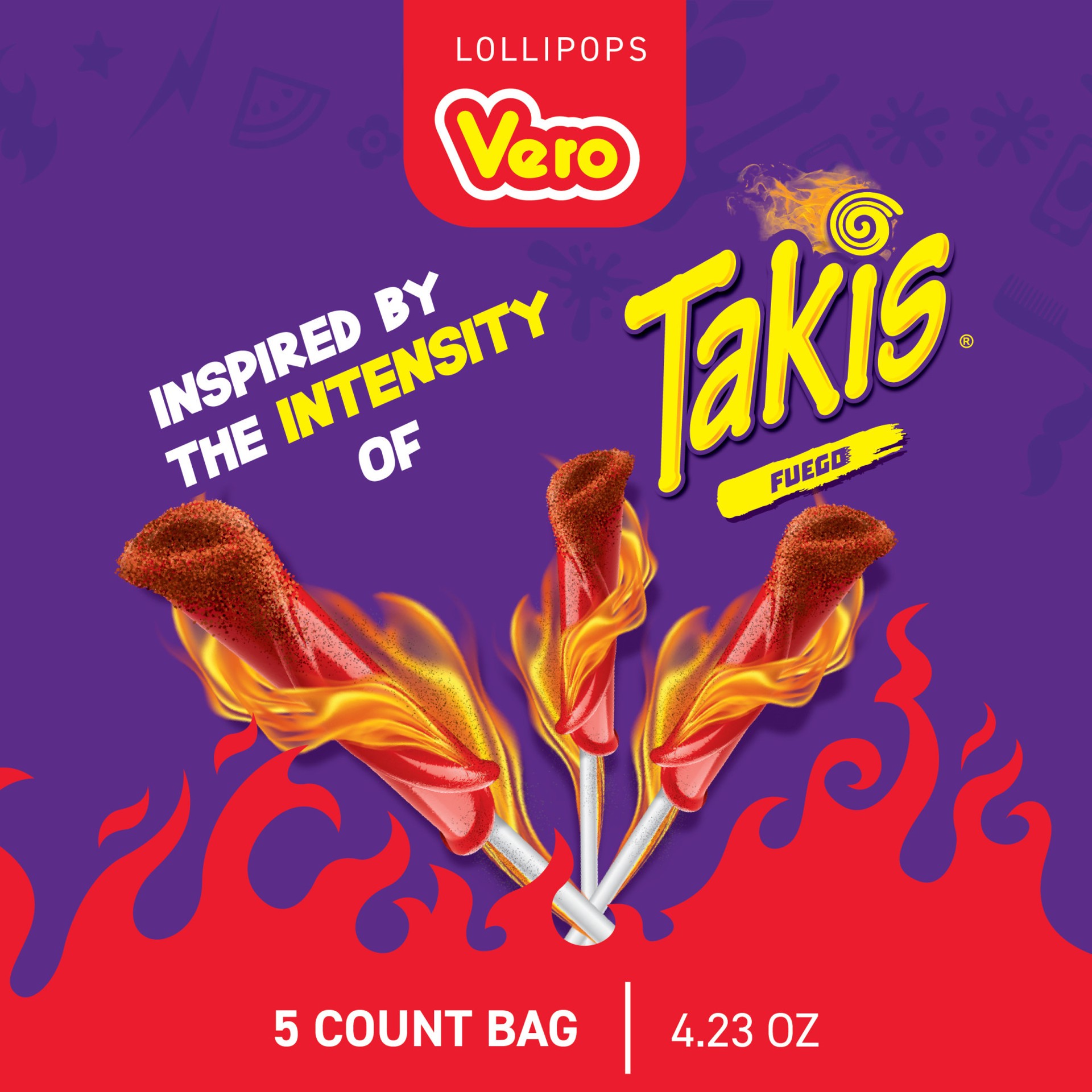 slide 5 of 5, Vero Takis Lollipop Fuego Chamoy Lollipop, 4.23 oz
