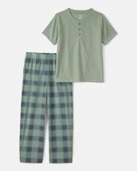 Carter's Boys Plaid Loose Fit 2-Piece Pajama Set - Green Multi 12
