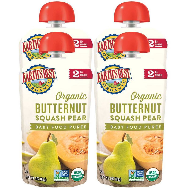 slide 2 of 3, Earth's Best Organic 4pk Butternut Squash Pear Baby Food Pouch - 16oz, 4 ct; 16 oz