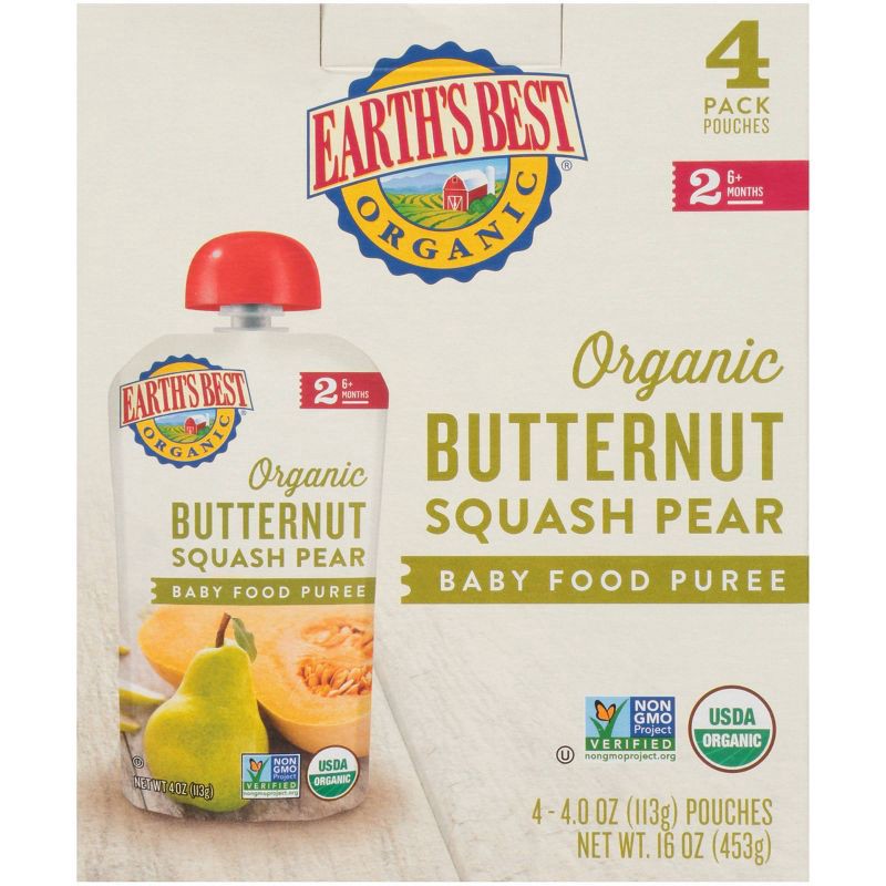 slide 2 of 3, Earth's Best Organic 4pk Butternut Squash Pear Baby Food Pouch - 16oz, 4 ct; 16 oz