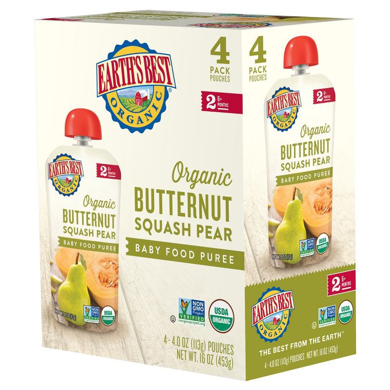 slide 1 of 3, Earth's Best Organic 4pk Butternut Squash Pear Baby Food Pouch - 16oz, 4 ct; 16 oz