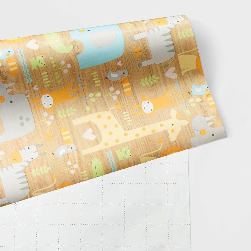 slide 3 of 3, 8x2.5' Baby Animals on Woodgrain Baby Shower Gift Wrapping Paper - Spritz™, 1 ct