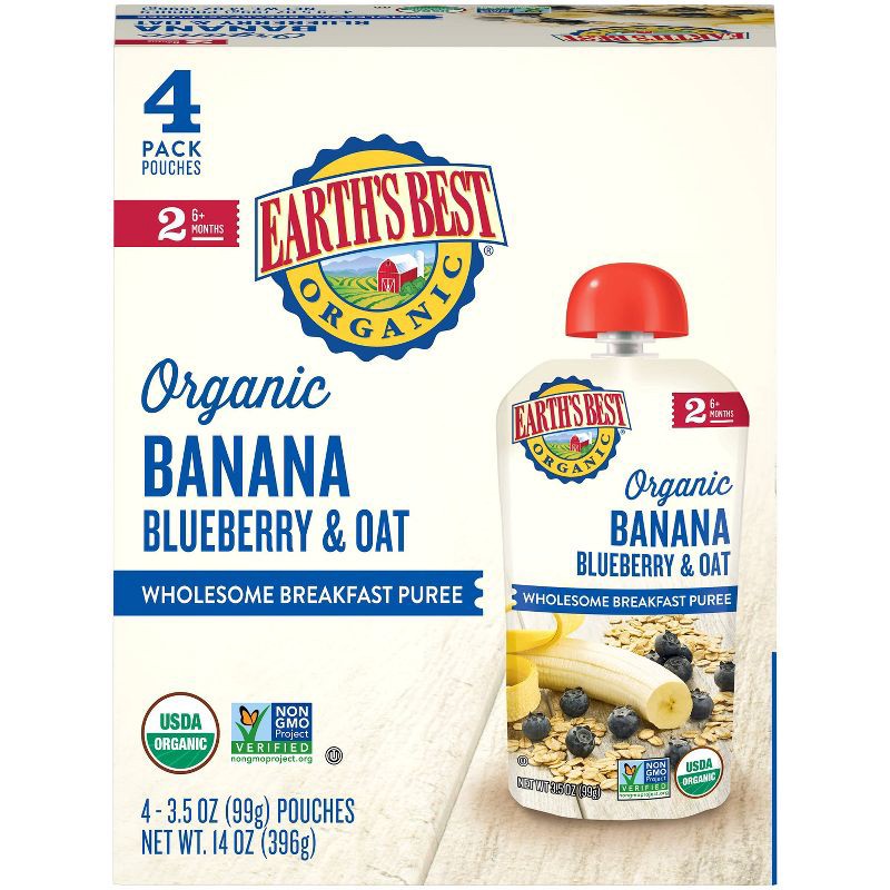 slide 5 of 5, Earth's Best Organic 4pk Blueberry Banana Flax & Oat Baby Food Pouch - 16oz, 4 ct; 16 oz