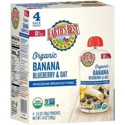 Earth's Best Organic 4pk Blueberry Banana Flax & Oat Baby Food Pouch - 16oz