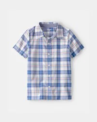 Oshkosh Boys Plaid Short-Sleeve Button-Down Shirt - Blue, Size 8