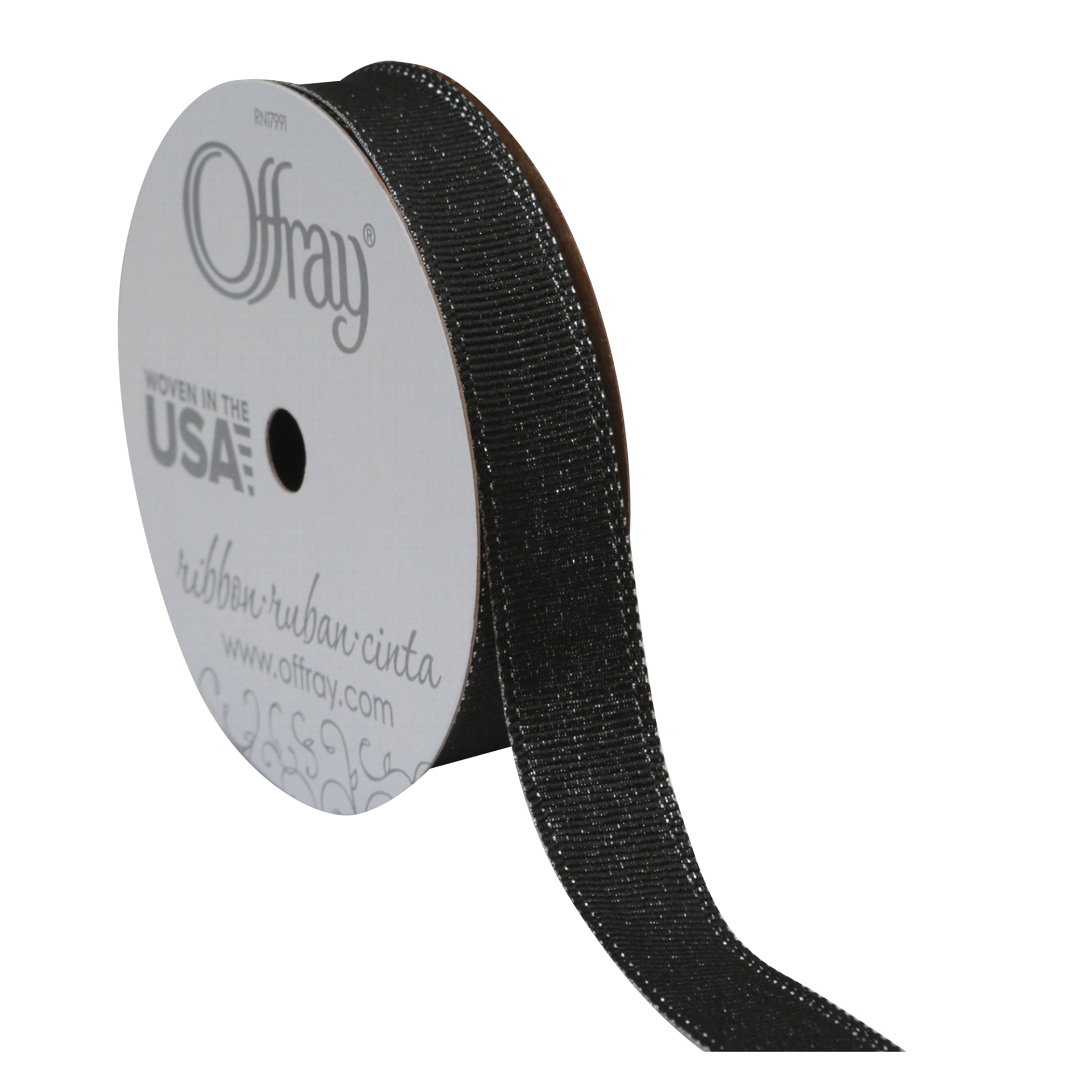 slide 1 of 1, Offray Ribbon Grosgrain Glitz Black 0.625X, 9 ft