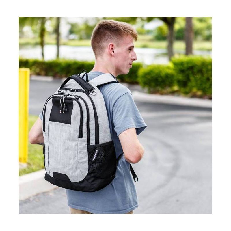 slide 6 of 6, SWISSGEAR Laptop 18" Backpack - Light Heather Gray: Polyester with Zip Closure, 1 ct