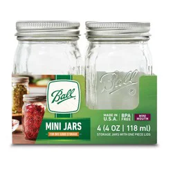 Ball 4oz 4pk Glass Mini Mason Jar with Lid: Spice Storage, Clear Food Container Set, Dishwasher-Safe, Metal Lid