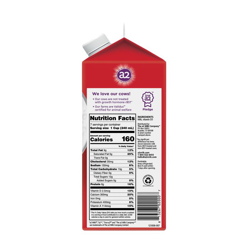 slide 3 of 9, a2 Milk Whole Vitamin D Ultra-Pasteurized - 59 fl oz, 59 fl oz