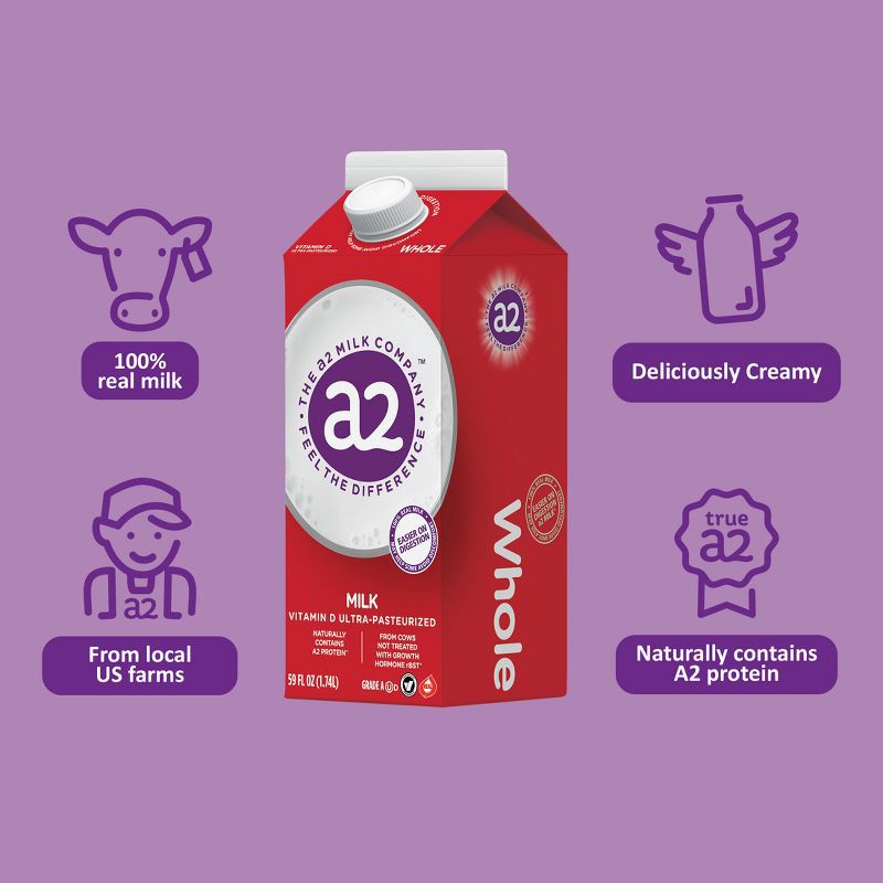 slide 8 of 9, a2 Milk Whole Vitamin D Ultra-Pasteurized - 59 fl oz, 59 fl oz