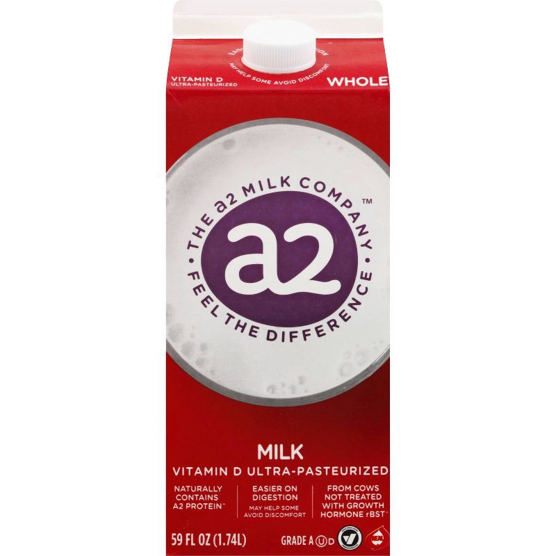 slide 1 of 9, a2 Milk Whole Vitamin D Ultra-Pasteurized - 59 fl oz, 59 fl oz