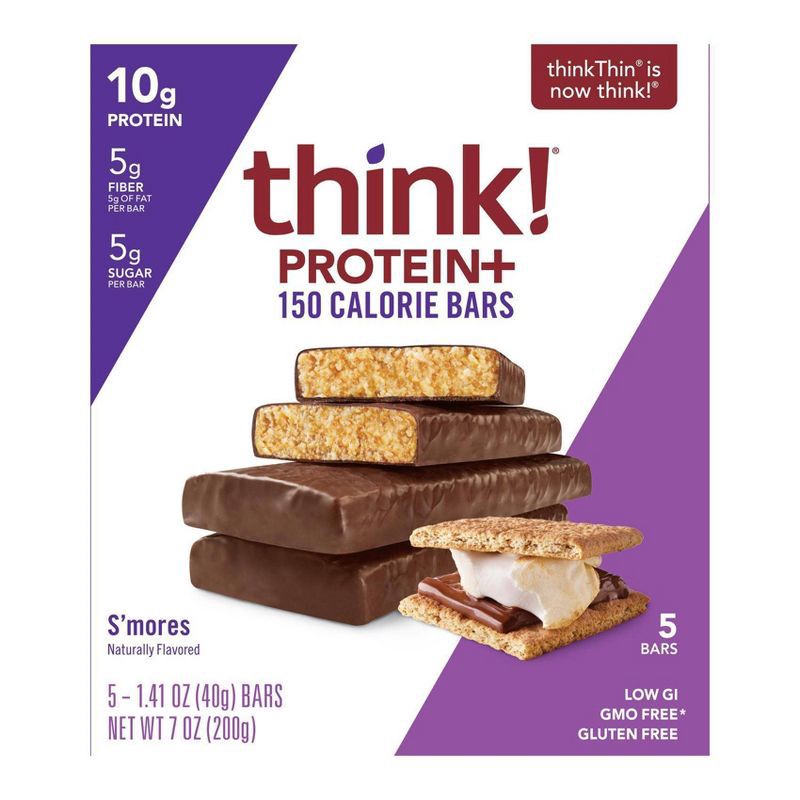 slide 1 of 1, thinkThin think! Protein + 150 Calorie S'mores Bars - 1.41oz/5ct, 1.41 oz, 5 ct