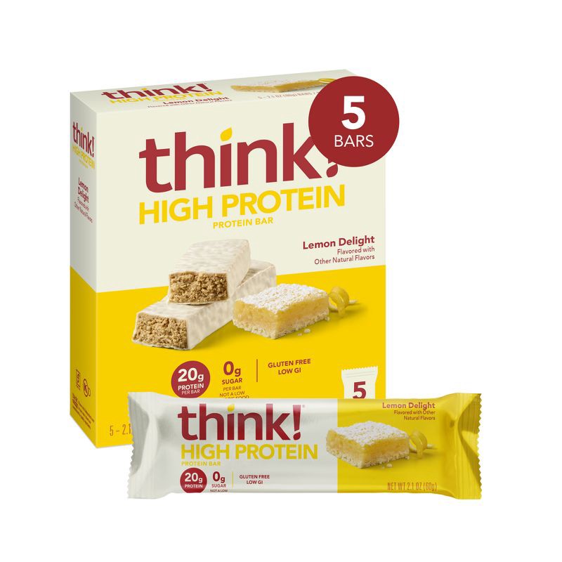 slide 2 of 9, think! Lemon Delight High Protein Bars - 20g Protein - 10.5oz/5ct, 20 gram, 10.5 oz, 5 ct