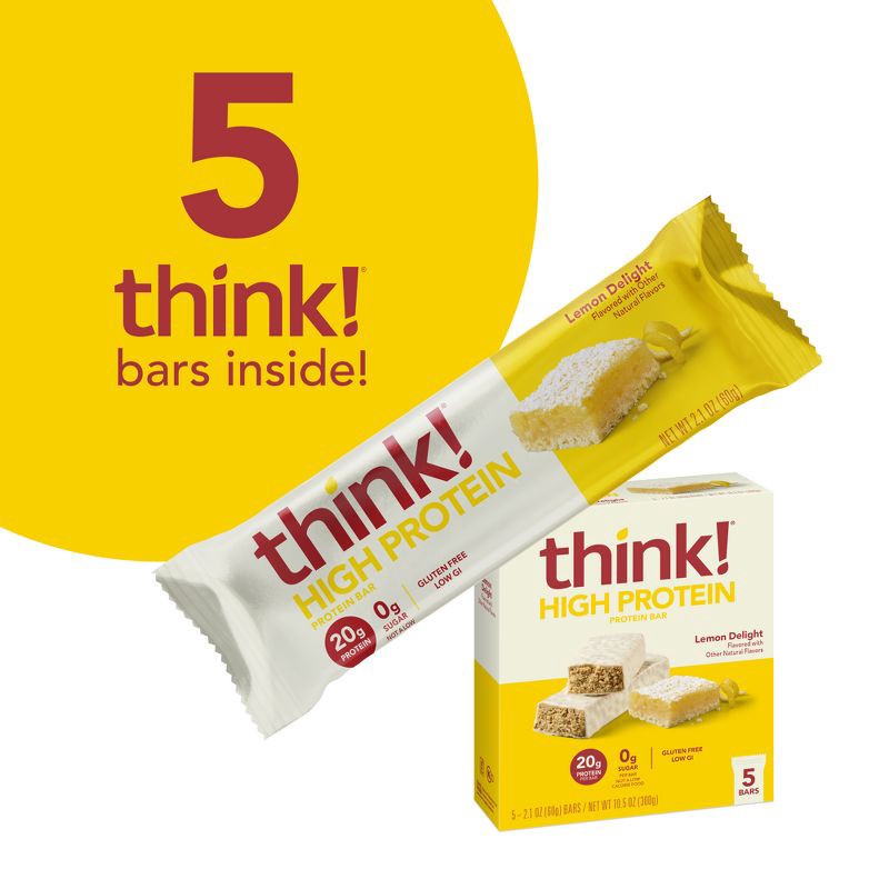 slide 8 of 9, think! Lemon Delight High Protein Bars - 20g Protein - 10.5oz/5ct, 20 gram, 10.5 oz, 5 ct