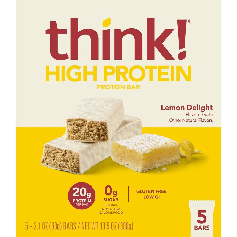 slide 1 of 8, think! High Protein Lemon Delight Bars - 2.1oz/5ct, 2.1 oz, 5 ct