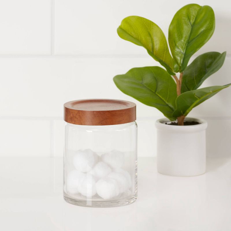 slide 2 of 4, Canister Acacia/Glass Medium - Threshold™: Traditional Style Decorative Glass Jar for Storage, 5.4" Height, 1 ct