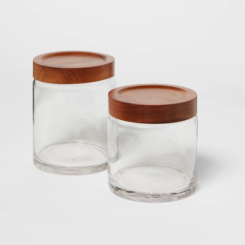 slide 4 of 4, Canister Acacia/Glass Medium - Threshold™: Traditional Style Decorative Glass Jar for Storage, 5.4" Height, 1 ct