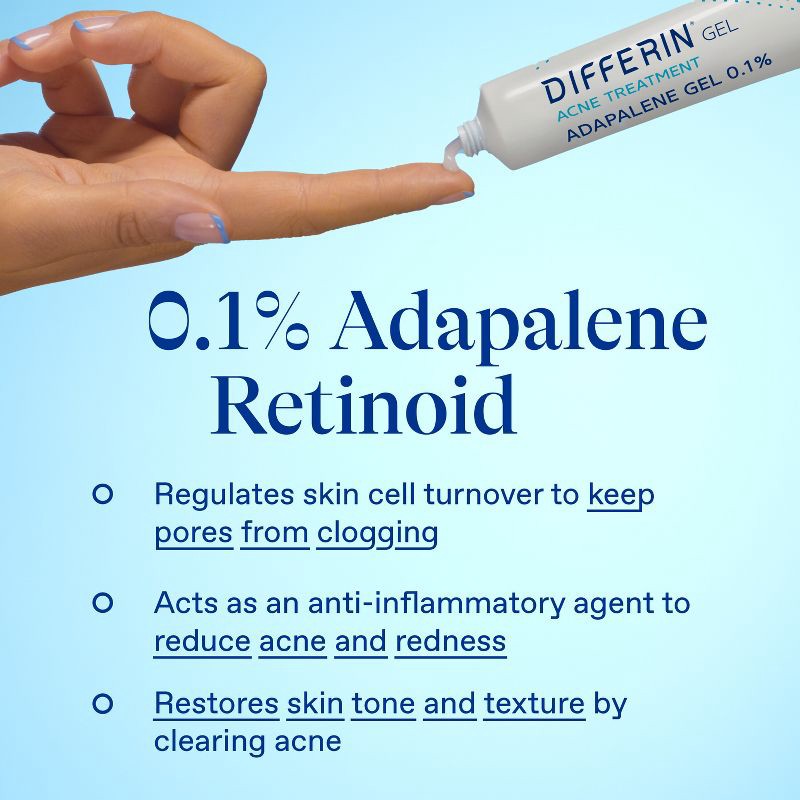 slide 7 of 8, Differin Acne Retinoid Face and Body Treatment Gel Adapalene 0.1% - 15g, 15 gram