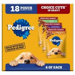 Pedigree Choice Cuts in Gravy Chicken, Vegetable, and Beef Flavor Variety Pack Pouch Wet Dog Food - 3.5oz/18ct
