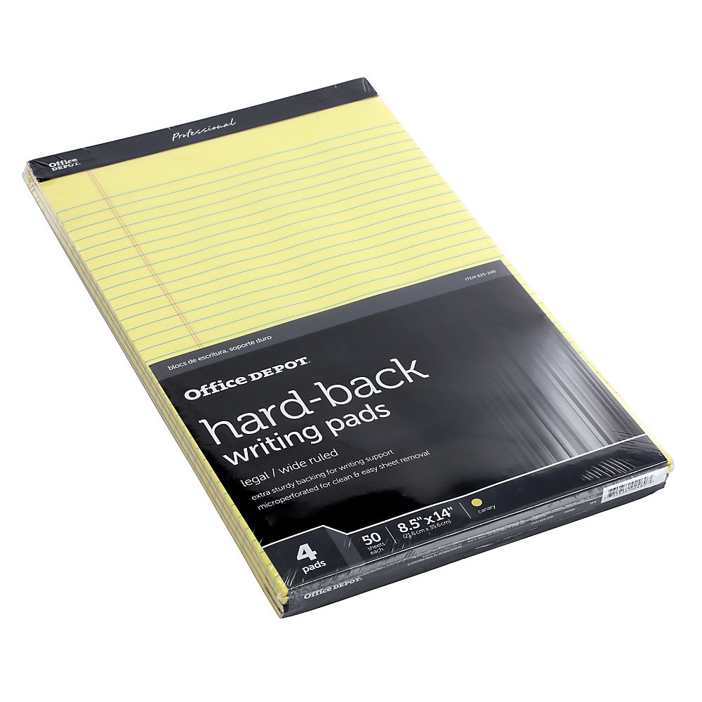 slide 1 of 1, Office Depot Brand Professional Legal Pad, 8 1/2'' X 14'', Canary, Legal Ruled, 50 Sheets, 4 Pads/Pack, 50 ct