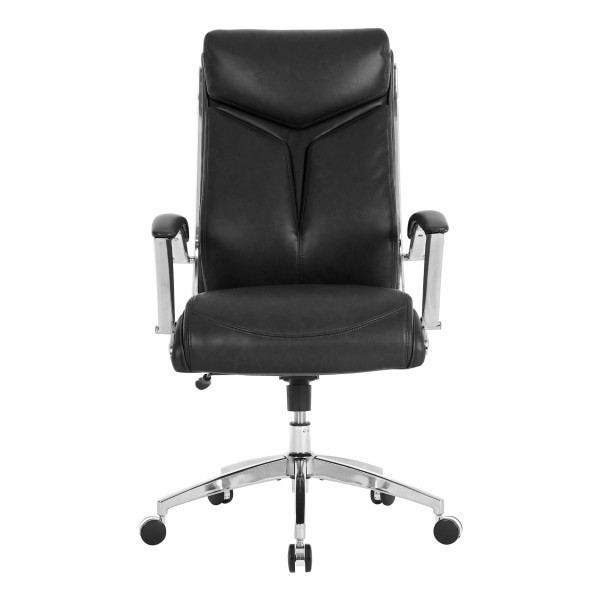 slide 3 of 10, Realspace® Modern Comfort Verismo Bonded Leather High-Back Executive Office Chair, Black/Chrome, BIFMA Compliant, 1 ct