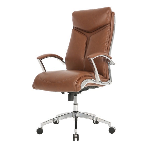 slide 4 of 10, Realspace® Modern Comfort Verismo Bonded Leather High-Back Executive Office Chair, Brown/Chrome, BIFMA Compliant, 1 ct