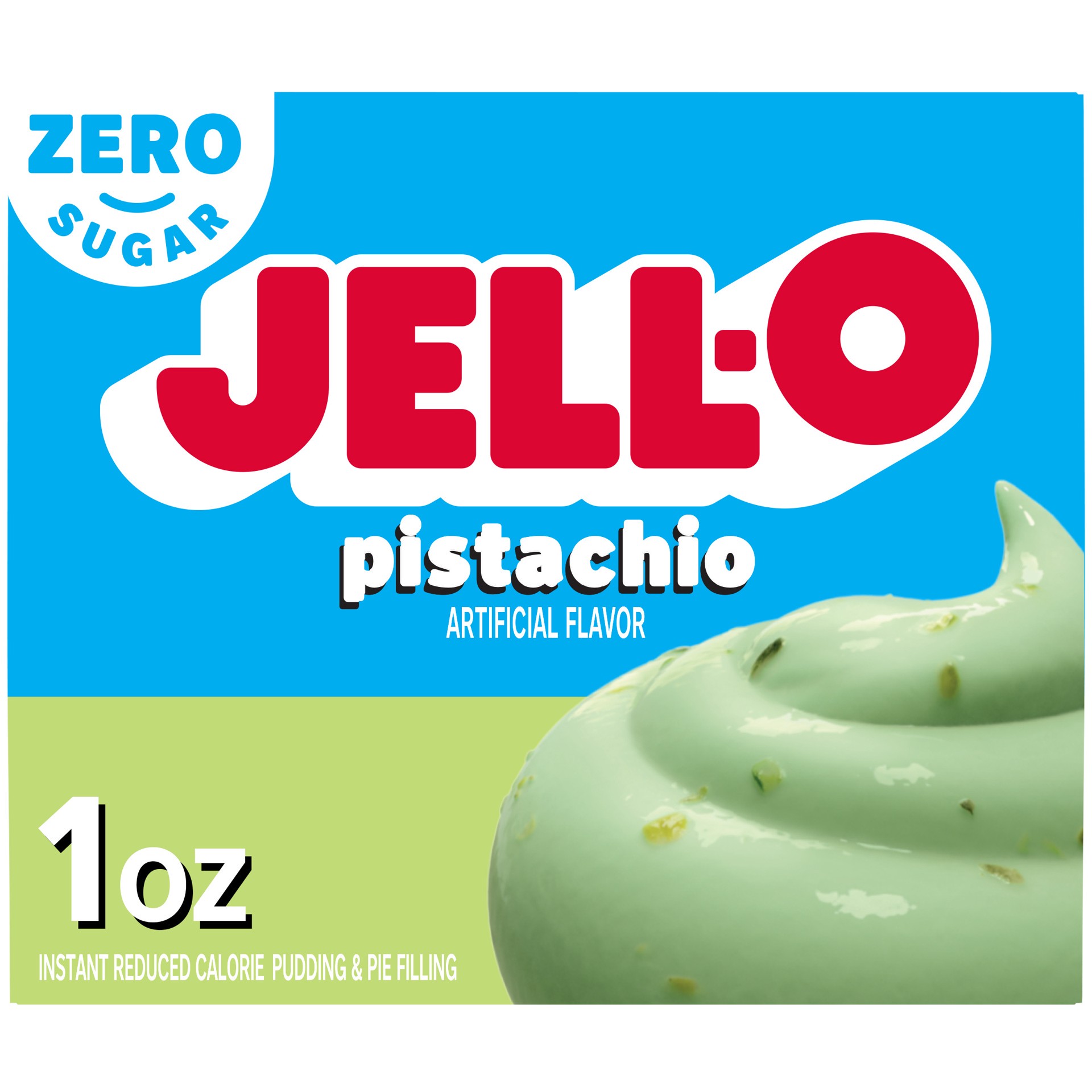 slide 1 of 9, Jell-O Pistachio Artificially Flavored Zero Sugar Instant Reduced Calorie Pudding & Pie Filling Mix, 1 oz Box, 1 oz