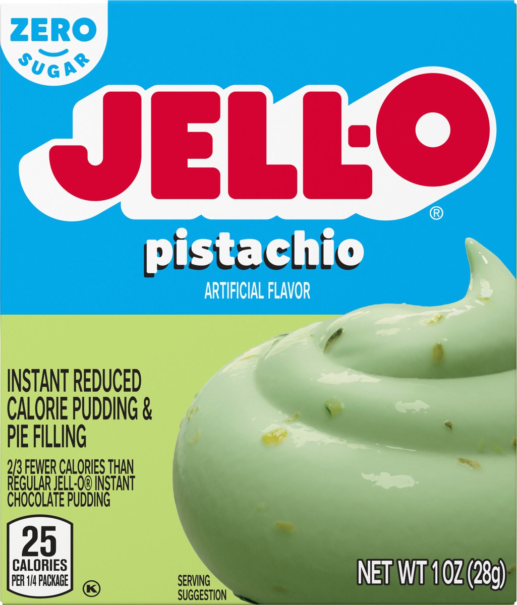 slide 6 of 9, Jell-O Pistachio Artificially Flavored Zero Sugar Instant Reduced Calorie Pudding & Pie Filling Mix, 1 oz Box, 1 oz