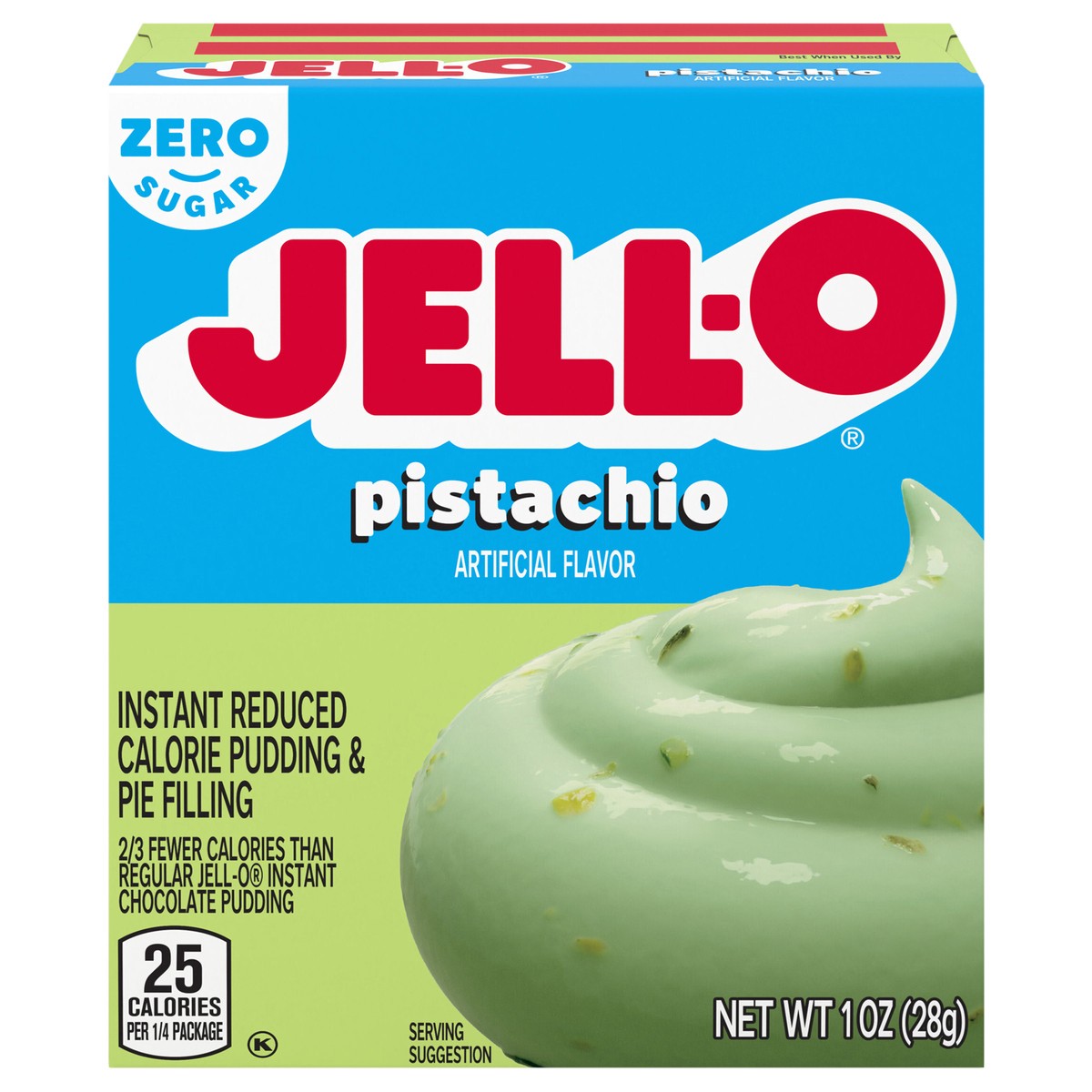 slide 1 of 9, Jell-O Pistachio Artificially Flavored Zero Sugar Instant Reduced Calorie Pudding & Pie Filling Mix, 1 oz Box, 1 oz