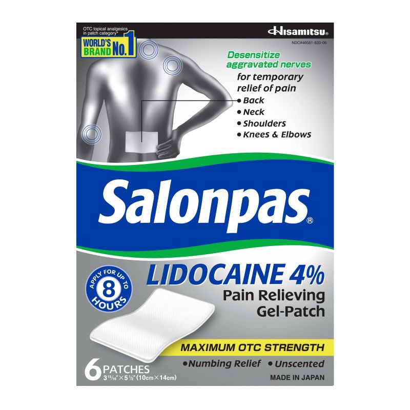 slide 1 of 7, Salonpas Lidocaine 4% Pain Relieving Gel Patch - Odor Free - 6ct, 6 ct