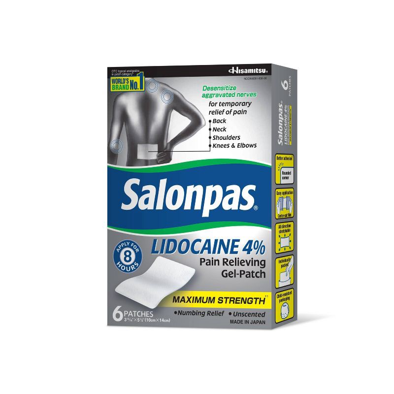 slide 1 of 6, Salonpas Lidocaine 4% Pain Relieving Gel Patch - Odor Free - 6ct, 6 ct