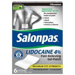 Salonpas Lidocaine 4% Pain Relieving Gel Patch - Odor Free - 6ct