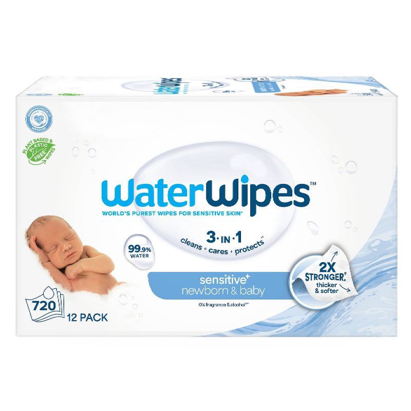 slide 1 of 12, WaterWipes Sensitive+ Newborn & Baby Wipes, 3-In-1 Cleans, Cares, Protects, 99.9% Water, Unscented & Hypoallergenic - 720ct, 720 ct