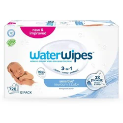 WaterWipes Sensitive+ Newborn & Baby Wipes, 3-In-1 Cleans, Cares, Protects, 99.9% Water, Unscented & Hypoallergenic - 720ct