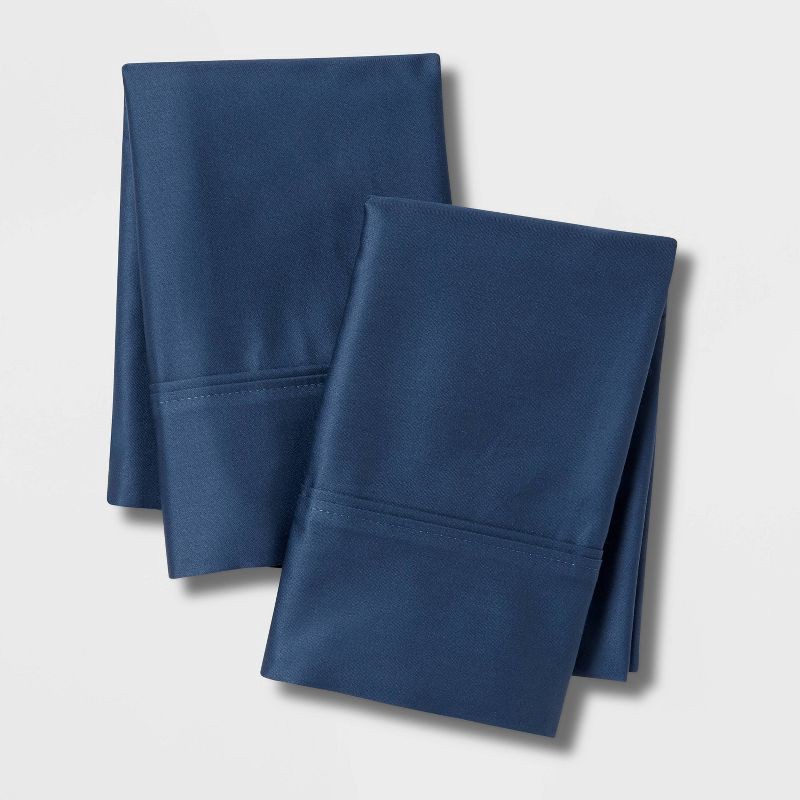 slide 1 of 4, Standard Solid Performance 400 Thread Count Pillowcase Set Metallic Blue - Threshold™, 1 ct