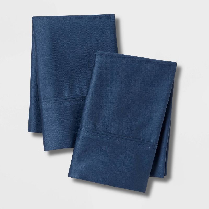 slide 1 of 4, Standard Solid Performance 400 Thread Count Pillowcase Set Metallic Blue - Threshold™: Cotton Sateen, Machine Washable, Set of 2, 1 ct