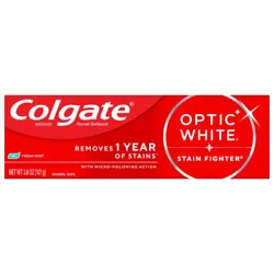Colgate Optic White Stain Fighter Fresh Mint Teeth Whitening Toothpaste Gel, Anticavity Toothpaste Gel with Fluoride, 3.8 oz