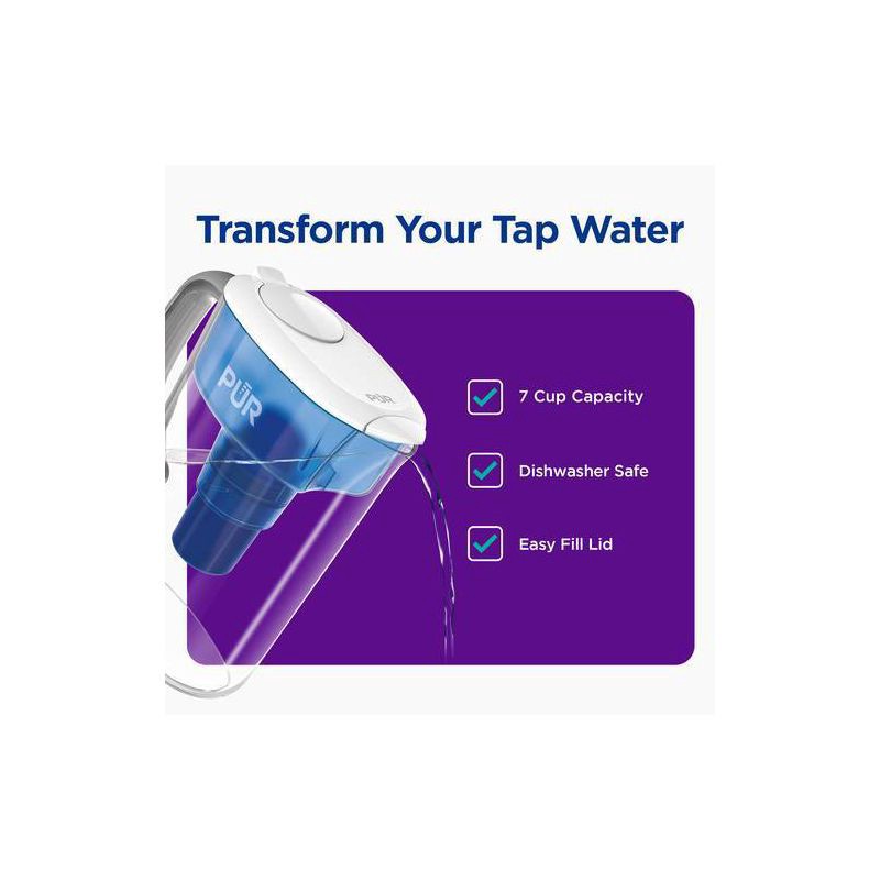 slide 3 of 10, PUR Filtration PUR 7 Cup Water Pitcher Filtration System White/Blue PPT700W: BPA-Free, Filters Chlorine & Mercury, 40-Gallon Capacity, 1 ct