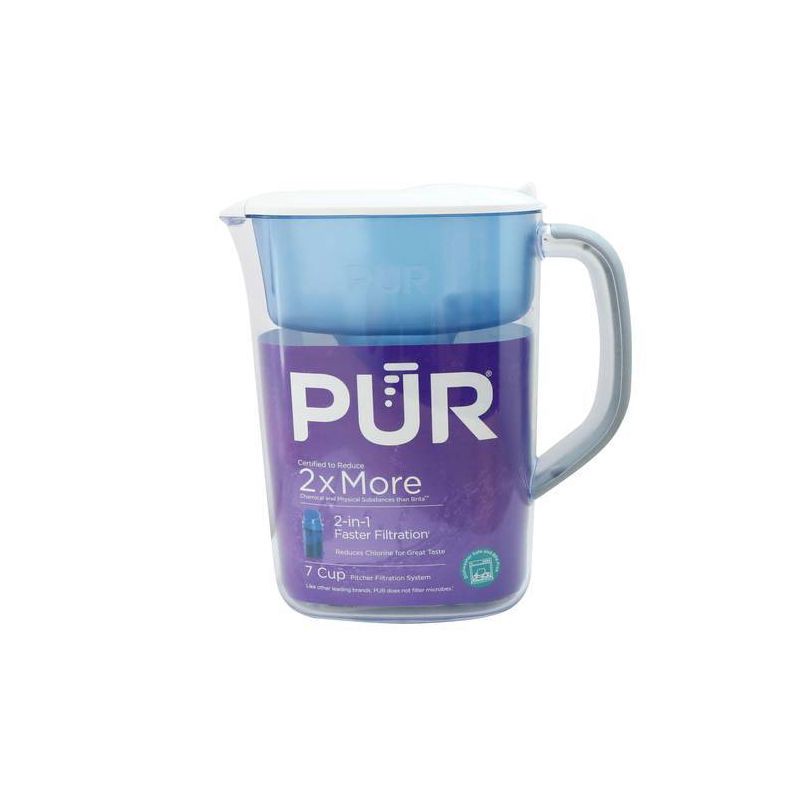 slide 1 of 10, PUR Filtration PUR 7 Cup Water Pitcher Filtration System White/Blue PPT700W: BPA-Free, Filters Chlorine & Mercury, 40-Gallon Capacity, 1 ct