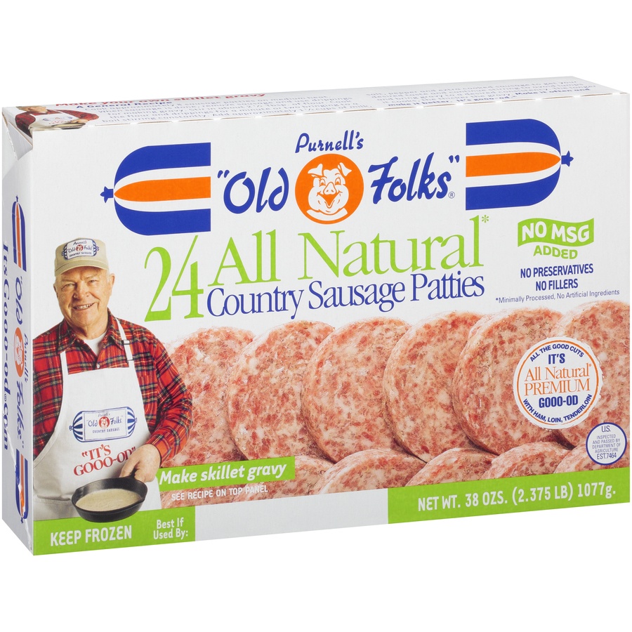 slide 3 of 8, Purnell's "Old Folks" All Natural Country Sausage Patties, 38 oz