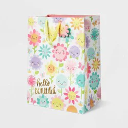 XLarge 'Hello Beautiful' Happy Floral Baby Shower Gift Bag - Spritz™: Multicolor Botanical for Baby Girl