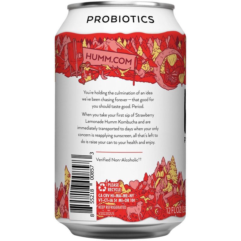 slide 3 of 3, Humm Kombucha Humm Strawberry Lemonade Probiotic Kombucha - 12 fl oz, 12 fl oz