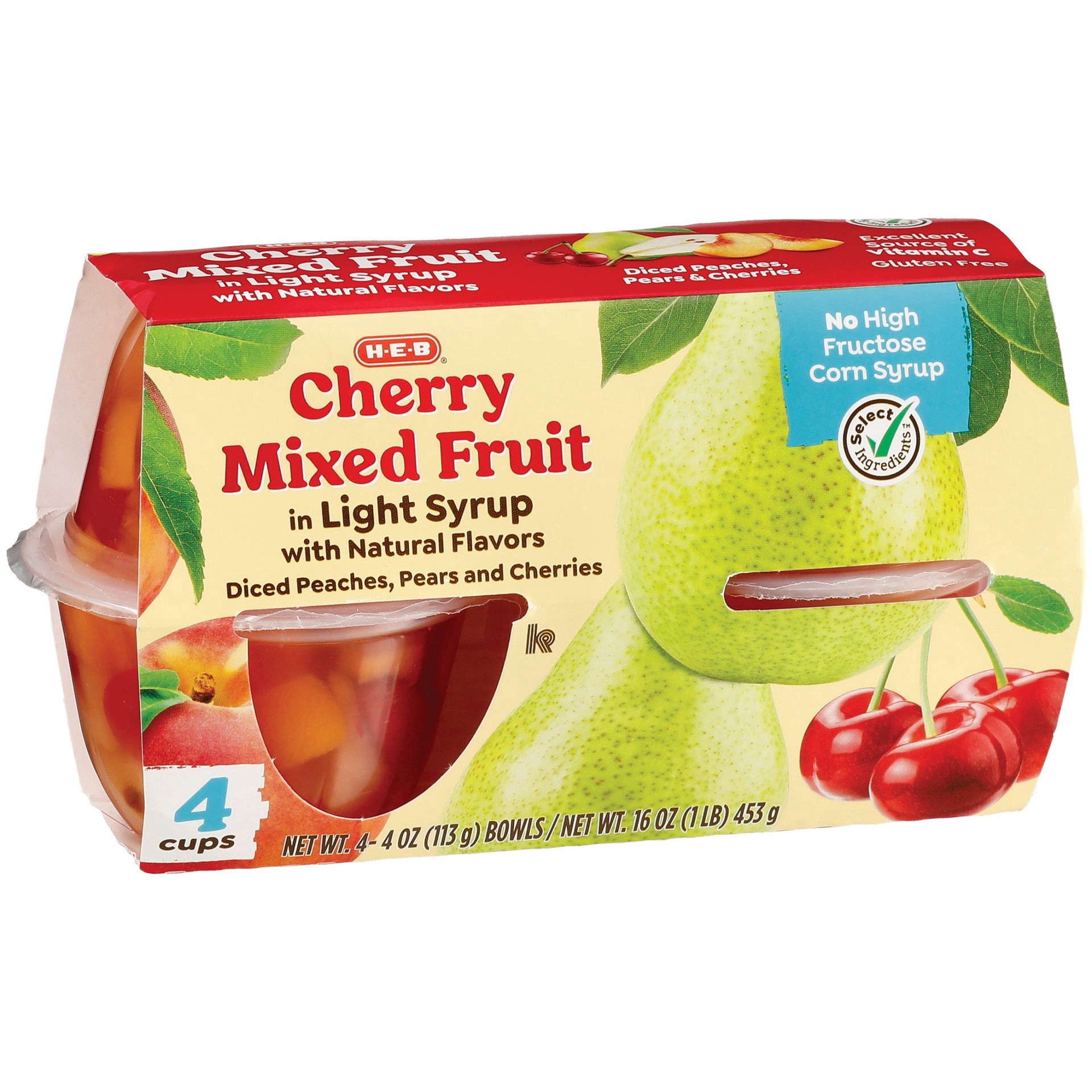 slide 1 of 1, H-E-B Cherry Mixed Fruit In Light Syrup, 4 ct