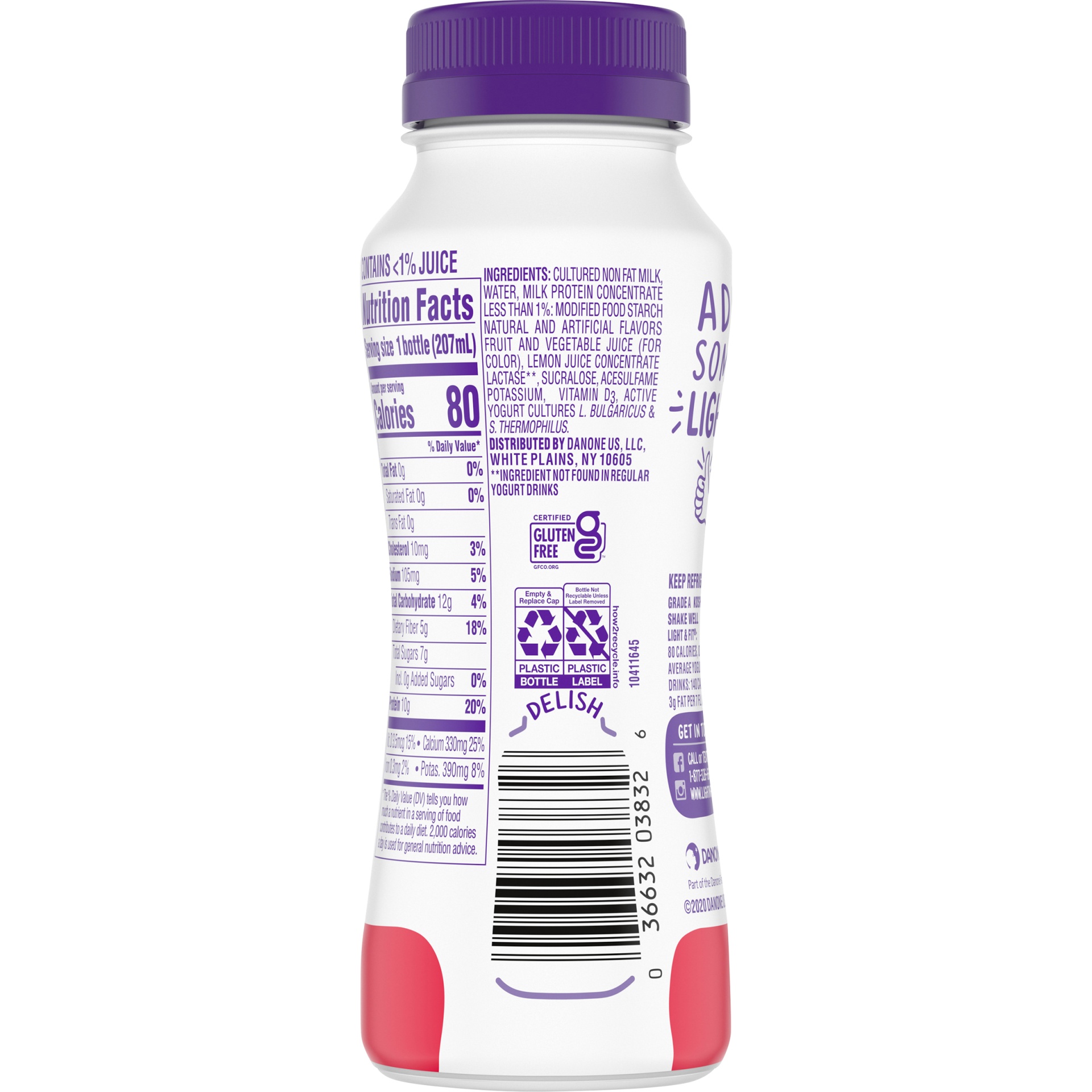 slide 4 of 7, Light + Fit Nonfat Strawberry Protein Smoothie Yogurt Drink, 7 fl oz