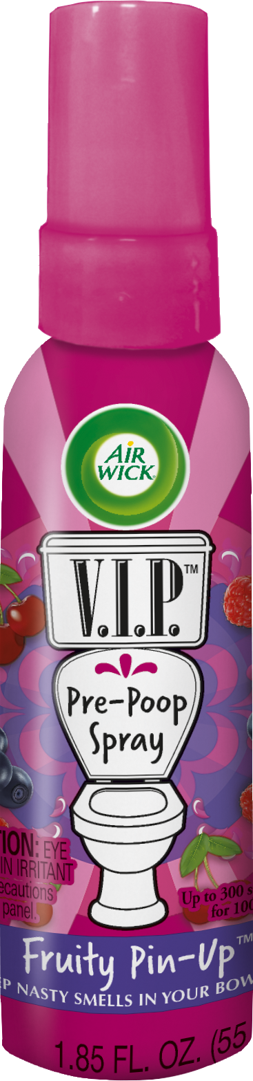 slide 1 of 1, Air Wick V.I.P. Pre-Poop Toilet Spray, 1.85oz, Fruity Pin-Up Scent, Up to 100 Uses, Travel size, Contains Essential Oils, 1.85 oz