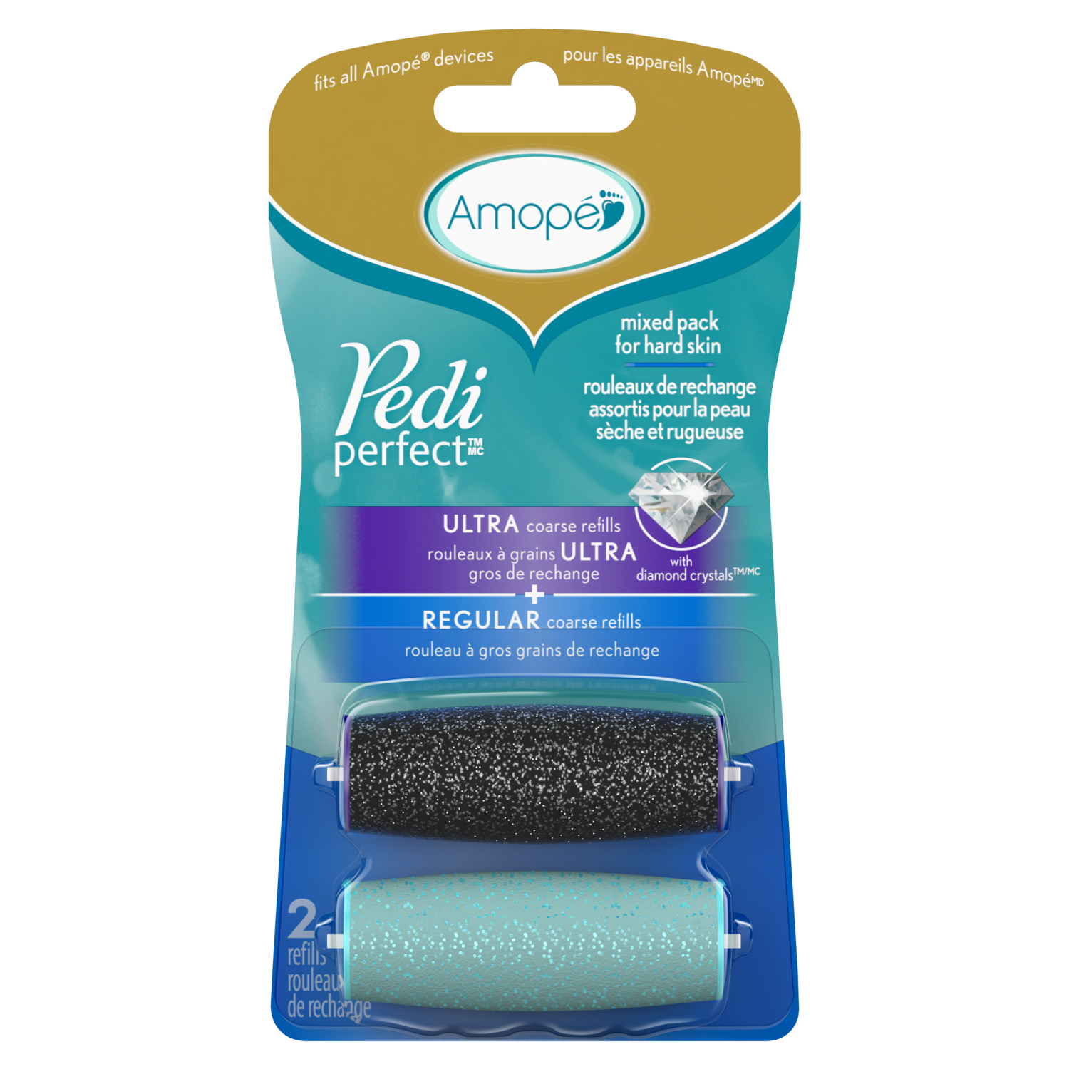slide 1 of 2, Amope Pedi Perfect Electronic Foot File Extra Coarse & Soft Touch Rollers/Refills With Diamond Crystals, 2 ct
